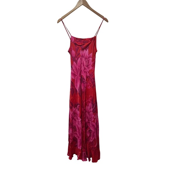 FARM Rio Anthropologie Summer Fruit Satin Maxi Slip Dress Floral Viscose Small - Picture 9 of 14